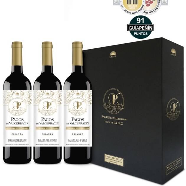 Estuche de tres botellas de Pagos de Valcerracín Crianza Vendimia Seleccionada 2018